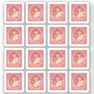 Valentine Greetings Cupid Red Faux Stamp Love Seal Sticker