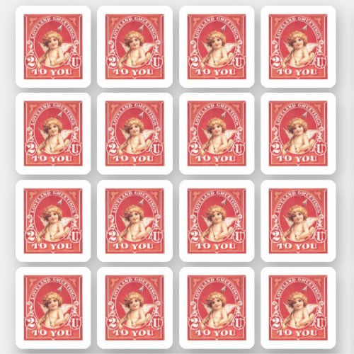 Valentine Greetings Cupid Red Faux Stamp Love Seal Sticker