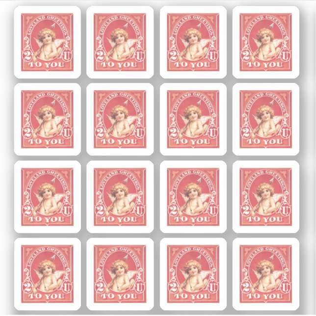 Valentine Greetings Cupid Red Faux Stamp Love Seal Sticker (Front)