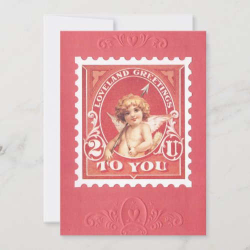 Valentine Greetings Cupid Red Stamp Card