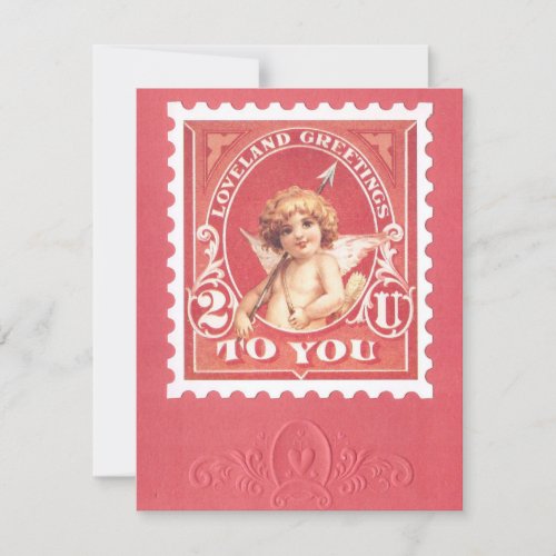 Valentine Greetings Cupid Red Stamp Greeting Card