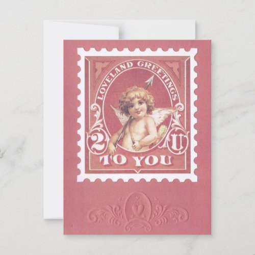 Valentine Greetings Cupid Red Stamp  Postcard