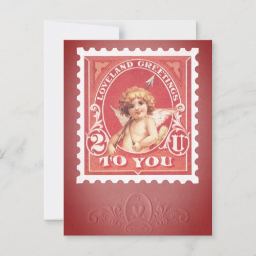 Valentine Greetings Cupid Red Stamp  Postcard