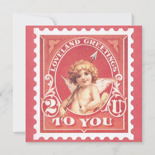 Valentine Greetings Cupid Red Stamp Valentines Day Holiday Card