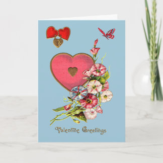 Valentine Greetings with Hearts and Flowers Card