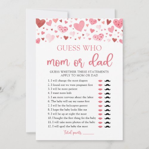 Valentine Guess Who Mom or Dad Baby Shower Game Invitation