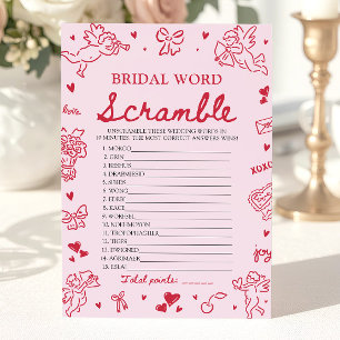 Valentine Hand Drawn Bridal Word Scramble Game Invitation