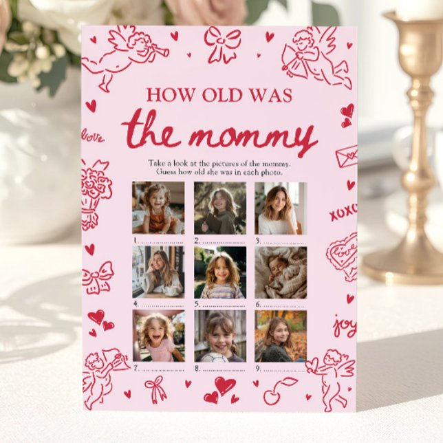 Valentine Hand Drawn How Old Was The Mommy Game Invitation (Valentine Hand Drawn How Old Was The Mommy Game)
