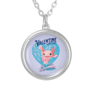 Valentine happy days Stay weird stay loved Axolotl Silver Plated Necklace