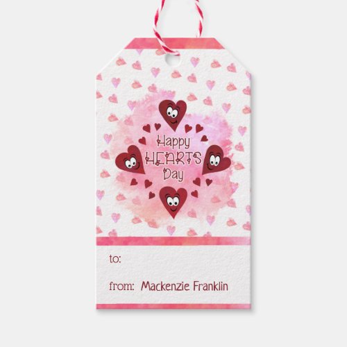 Valentine HAPPY HEARTS DAY Watercolor Hearts Gift Tags