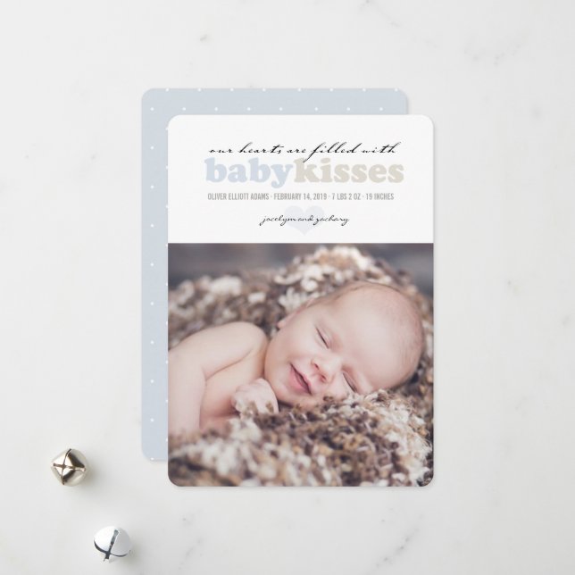 Valentine Heart Baby Boy Birth Announcement Card (Front/Back In Situ)
