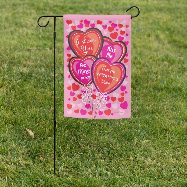 Valentine Heart Balloons Reversible Garden Flag (In SItu)