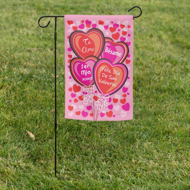 Valentine Heart Balloons Spanish Reversible Garden Flag (In SItu)