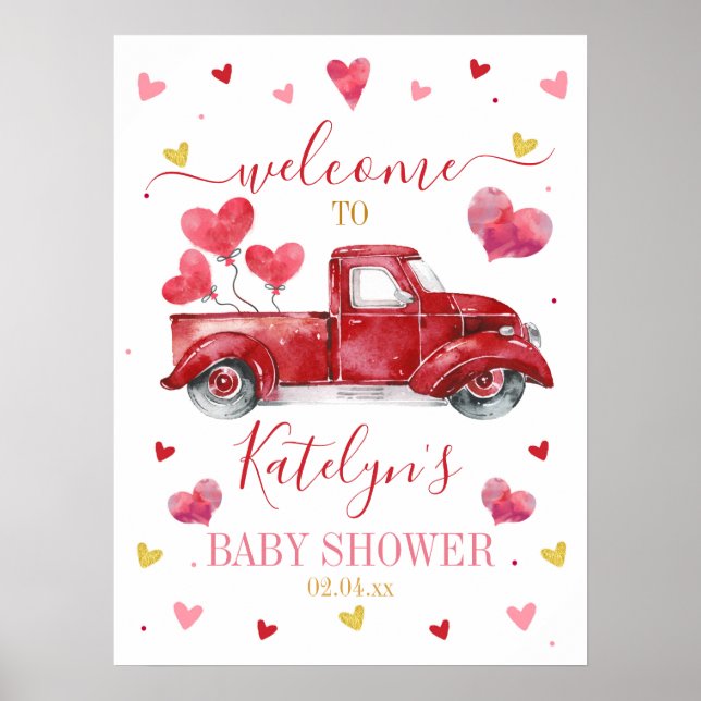 Valentine Heart Birthday Baby Shower Welcome Sign (Front)