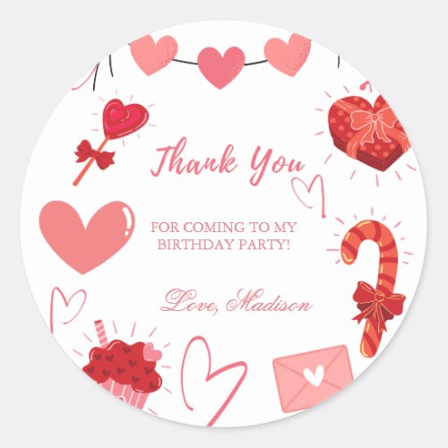 Valentine heart Birthday Party thank You Classic Round Sticker
