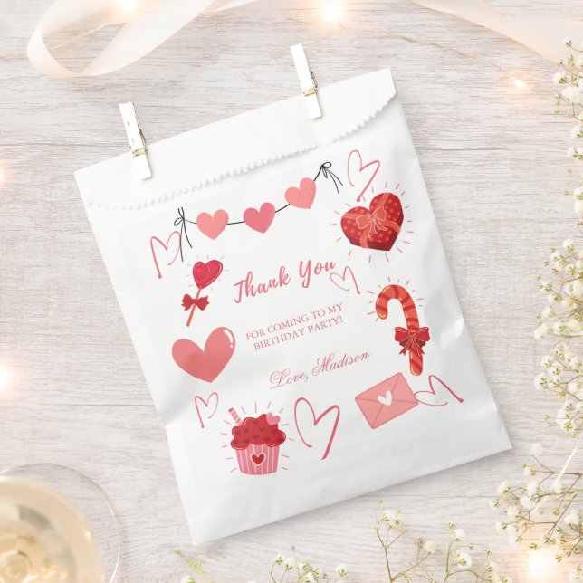 Valentine heart Birthday Party thank You Favor Bag (Clipped)