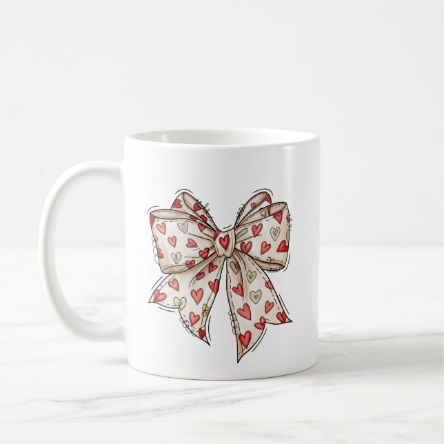 Valentine Heart Bow Cute Ribbon Coffee Mug (Left)