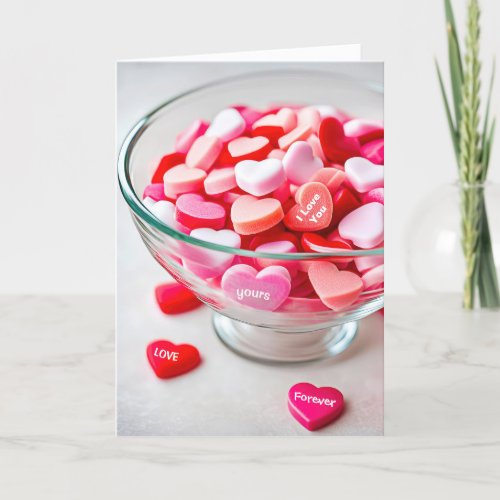 Valentine Heart Candy In Bowl Holiday Card