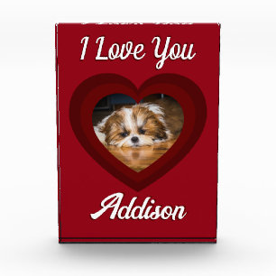 Valentine heart dog love Custom photo name on red