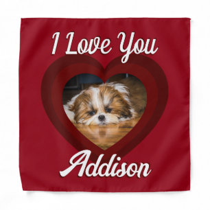 Valentine heart dog love Custom photo name on red Bandana