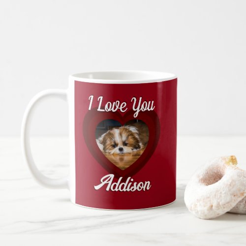 Valentine heart dog love Custom photo name on red Coffee Mug