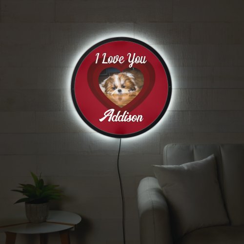 Valentine heart dog love Custom photo name on red LED Sign