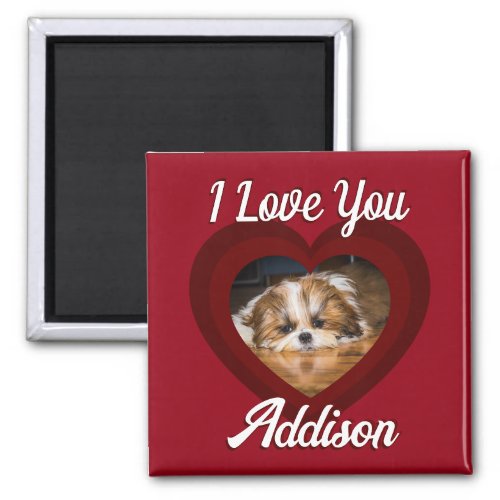 Valentine heart dog love Custom photo name on red Magnet