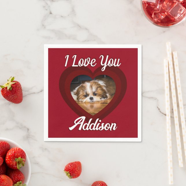 Valentine heart dog love Custom photo name on red Napkins (Insitu)