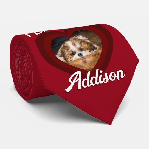 Valentine heart dog love Custom photo name on red Neck Tie