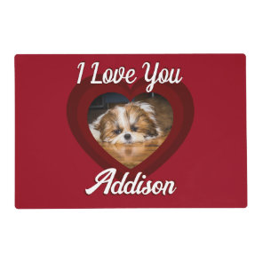 Valentine heart dog love Custom photo name on red Placemat