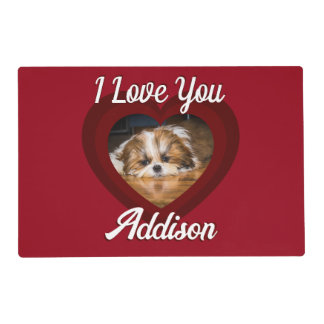 Valentine heart dog love Custom photo name on red Placemat
