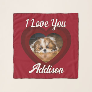 Valentine heart dog love Custom photo name on red Scarf