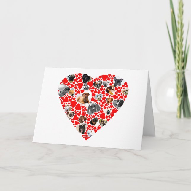 Valentine Heart Dog Photo Collage Holiday Card (Front)