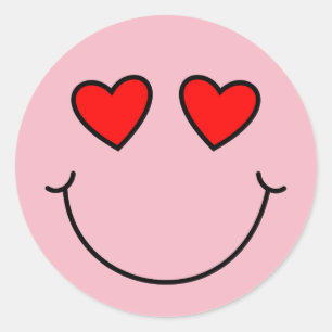 Valentine Heart Eyes Emoji Classic Round Sticker