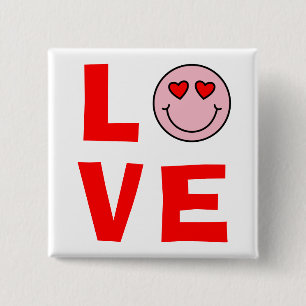 Valentine Heart Eyes Emoji Love Pinback Button