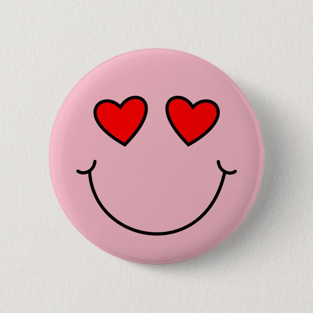 Valentine Heart Eyes Emoji Pinback Button (Front)