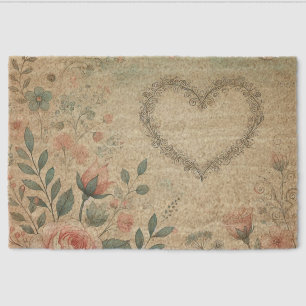 Valentine heart floral vintage pastel watercolor fiber doormat