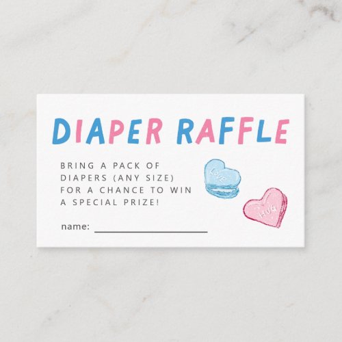 Valentine Heart Gender Reveal Diaper Raffle Ticket Enclosure Card