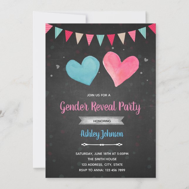 Valentine heart gender reveal invitation (Front)