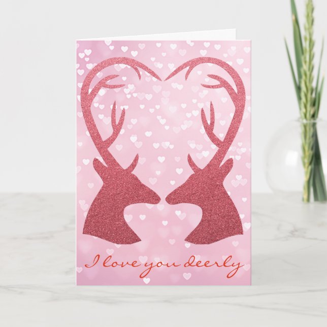 Valentine Heart Glitter Deer Holiday Card (Front)