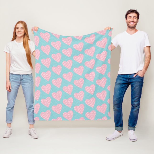Valentine Heart Hugs and Kisses Doodles Fleece Blanket (In Situ)