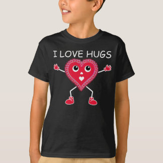 VALENTINE-HEART-I LOVE HUGS-Cute, Funny, RED T-Shirt