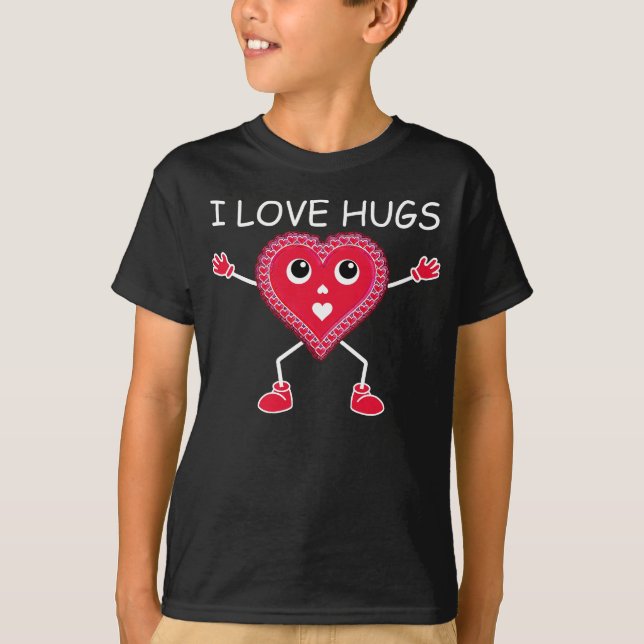 VALENTINE-HEART-I LOVE HUGS-Cute, Funny, RED T-Shirt (Front)