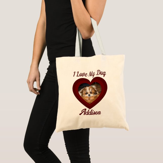 Valentine heart I love my dog Custom photo name  Tote Bag (Front (Product))