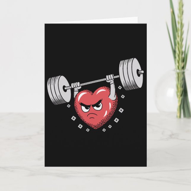 Valentine Heart Lifting Weights Funny Workout  Card (Front)