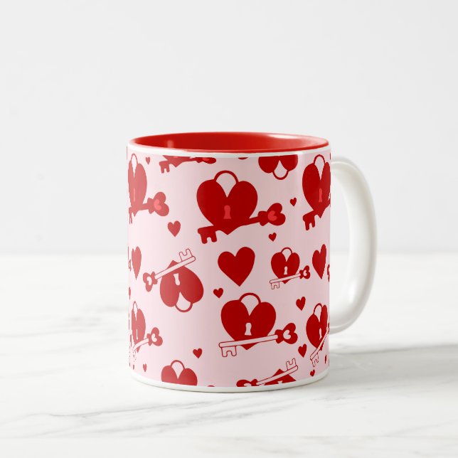 valentine  heart lock key Two-Tone coffee mug (Front Right)