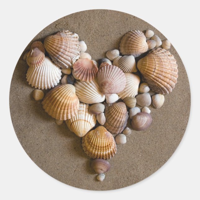 Valentine Heart Made with Shells Classic Round Sticker (Front)