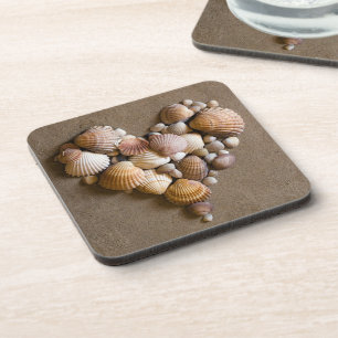 Valentine Heart Made with Shells Drink Coaster