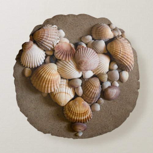 Valentine Heart Made with Shells Round Pillow