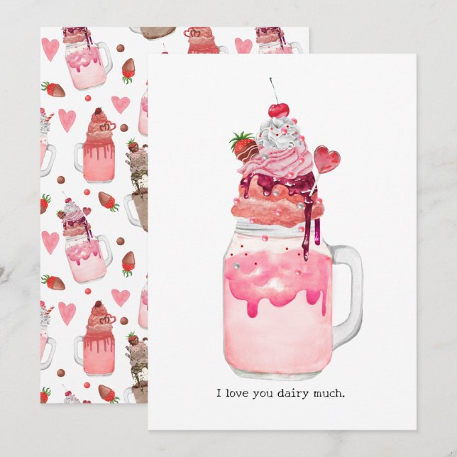 Valentine Heart Milkshake I Love You Pun Card (Front/Back)